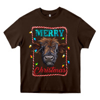 Chocolate Brown Merry Christmas Calf Heavy Core Tee - RanaPortraitStore