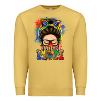 Antique Gold autism mom messy bun Premium Sweatshirt - LillyAllenDesigns