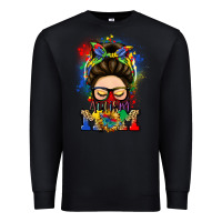Black autism mom messy bun Premium Sweatshirt - LillyAllenDesigns