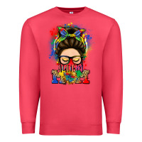 Cardinal autism mom messy bun Premium Sweatshirt - LillyAllenDesigns