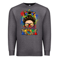 Charcoal Heather autism mom messy bun Premium Sweatshirt - LillyAllenDesigns