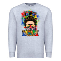 Heather Grey autism mom messy bun Premium Sweatshirt - LillyAllenDesigns