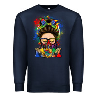 Navy autism mom messy bun Premium Sweatshirt - LillyAllenDesigns