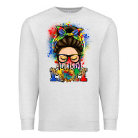 Oatmeal Heather autism mom messy bun Premium Sweatshirt - LillyAllenDesigns