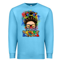 Ocean Blue autism mom messy bun Premium Sweatshirt - LillyAllenDesigns