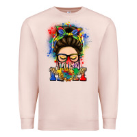 Pale Pink autism mom messy bun Premium Sweatshirt - LillyAllenDesigns