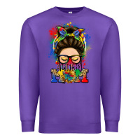 Purple autism mom messy bun Premium Sweatshirt - LillyAllenDesigns