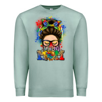 Seafoam autism mom messy bun Premium Sweatshirt - LillyAllenDesigns