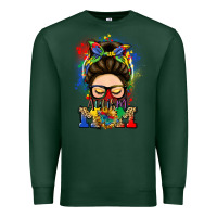 Sports Green autism mom messy bun Premium Sweatshirt - LillyAllenDesigns