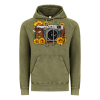 Vintage Olive sunflower bee vintage camera Vintage Hoodie - FaDigitalArtStudio