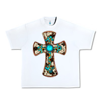 White cowhide gemstone  cross Urban Heavy Tee - JahusDesignShop
