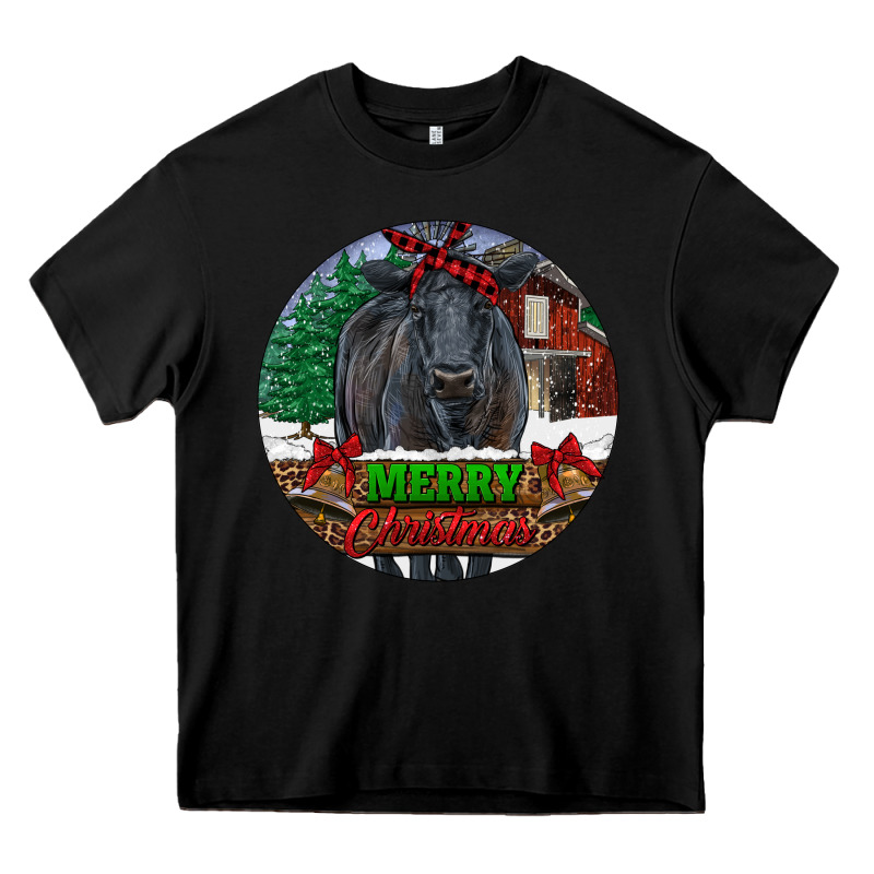 Black Angus Cattle Merry Christmas Heavy Core Tee by RanaPortraitStore | Teevron