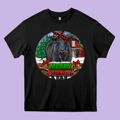 Black Angus Cattle Merry Christmas Heavy Core Tee Designed By Ranaportraitstore