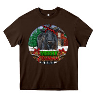 Chocolate Brown Black Angus Cattle Merry Christmas Heavy Core Tee - RanaPortraitStore