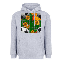 Heather Grey soccer balls and sunflowers with goal nets seamless pattern Heavyweight Hoodie - BundleAndBundleShop
