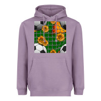 Lavender soccer balls and sunflowers with goal nets seamless pattern Heavyweight Hoodie - BundleAndBundleShop