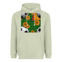 Matcha soccer balls and sunflowers with goal nets seamless pattern Heavyweight Hoodie - BundleAndBundleShop