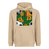 Mushroom soccer balls and sunflowers with goal nets seamless pattern Heavyweight Hoodie - BundleAndBundleShop