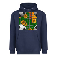 Navy soccer balls and sunflowers with goal nets seamless pattern Heavyweight Hoodie - BundleAndBundleShop