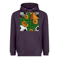 Plum soccer balls and sunflowers with goal nets seamless pattern Heavyweight Hoodie - BundleAndBundleShop