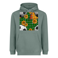 Sage soccer balls and sunflowers with goal nets seamless pattern Heavyweight Hoodie - BundleAndBundleShop