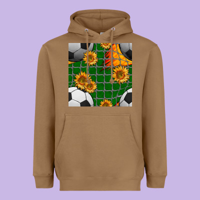 Soccer Balls And Sunflowers With Goal Nets Seamless Pattern Heavyweight Hoodie Designed By Bundleandbundleshop