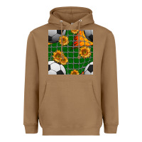 Toasted Coconut soccer balls and sunflowers with goal nets seamless pattern Heavyweight Hoodie - BundleAndBundleShop
