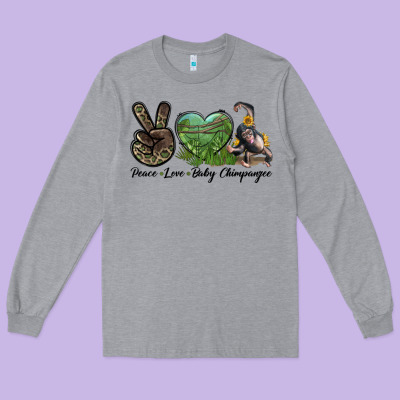 Leopard Peace Love Baby Chimpanzee Long Sleeve Tee Designed By Lillyallendesigns