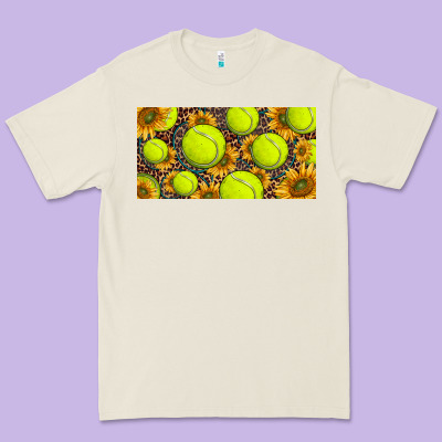 Tennis Ball With Sunflower And Racket  Licence Plato Premium Tee Designed By Barkaloodesign