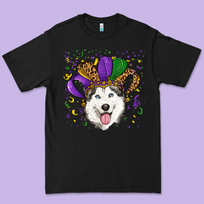 Premium Tee Mardi gras hat husky