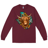 Burgundy Texas map long haired shaggy cow Long Sleeve Tee - Jasminsmagicworld