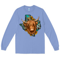 Colony Blue Texas map long haired shaggy cow Long Sleeve Tee - Jasminsmagicworld