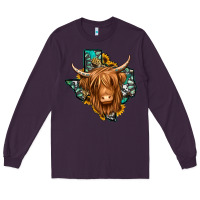 Plum Texas map long haired shaggy cow Long Sleeve Tee - Jasminsmagicworld