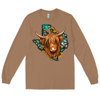 Toasted Coconut Texas map long haired shaggy cow Long Sleeve Tee - Jasminsmagicworld