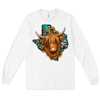 White Texas map long haired shaggy cow Long Sleeve Tee - Jasminsmagicworld
