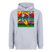Heather Grey soccer winner cup and vuvuzela with serape seamless pattern Heavyweight Hoodie - BundleAndBundleShop