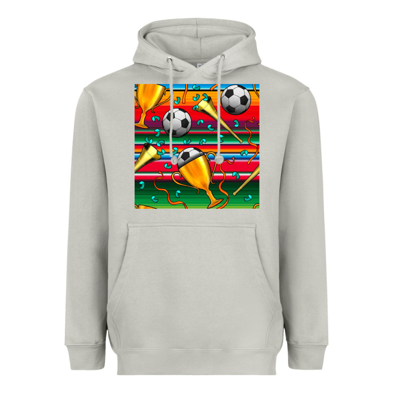 Soccer Winner Cup And Vuvuzela With Serape Seamless Pattern Heavyweight Hoodie by BundleAndBundleShop | Teevron