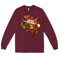 Burgundy Shaggy cow Texas Christmas Long Sleeve Tee - Jasminsmagicworld