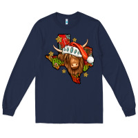 Navy Shaggy cow Texas Christmas Long Sleeve Tee - Jasminsmagicworld