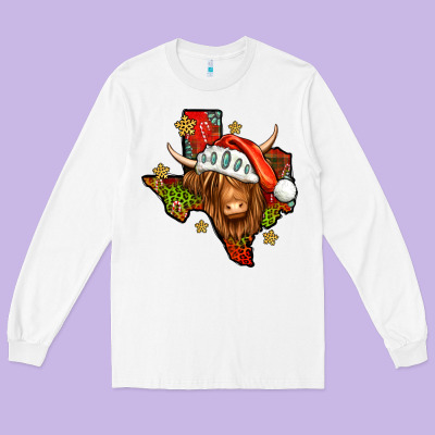 Shaggy Cow Texas Christmas Long Sleeve Tee Designed By Jasminsmagicworld