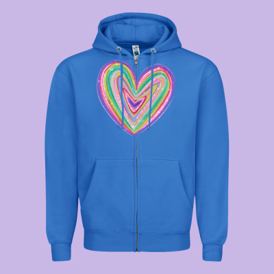 Valentine's Day Colorful Heart Zipper Hoodie Designed By Maliassmallbusiness