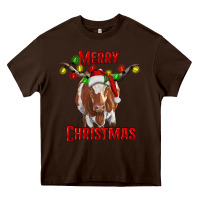 Chocolate Brown Merry Christmas Longhorn Cow Heavy Core Tee - RanaPortraitStore
