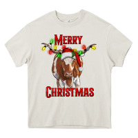 Cream Merry Christmas Longhorn Cow Heavy Core Tee - RanaPortraitStore