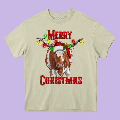 Merry Christmas Longhorn Cow Heavy Core Tee Designed By Ranaportraitstore