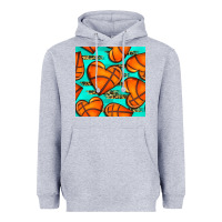 Heather Grey basketball hearts with leopard seamless pattern Heavyweight Hoodie - BundleAndBundleShop