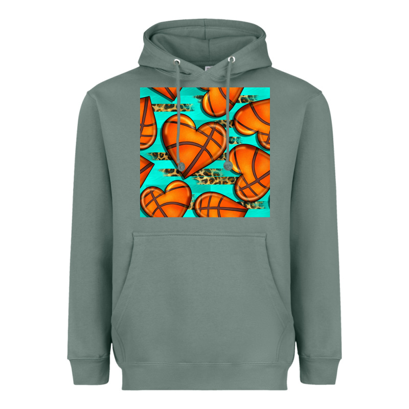 Basketball Hearts With Leopard Seamless Pattern Heavyweight Hoodie by BundleAndBundleShop | Teevron