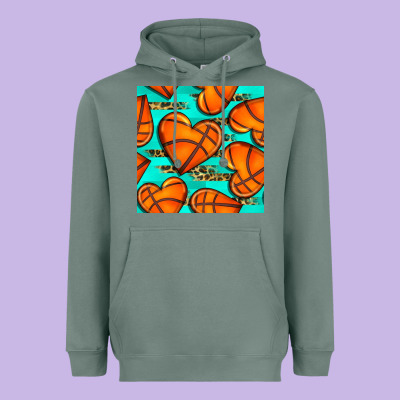 Basketball Hearts With Leopard Seamless Pattern Heavyweight Hoodie Designed By Bundleandbundleshop