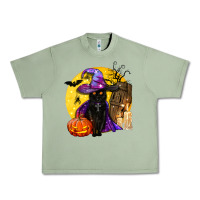 Oil Green black witch cat coffin and moon Urban Heavy Tee - BundleAndBundleShop