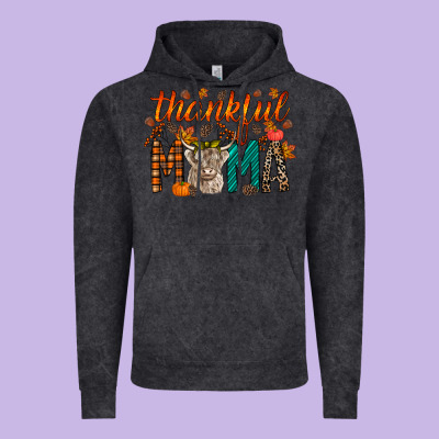 Thankful Mama Highland Cow Vintage Hoodie Designed By Racoondesign