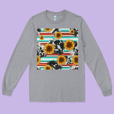 Serape Cowhide Sunflowers Seamless Pattern 12inch Long Sleeve Tee Designed By Jasminsmagicworld